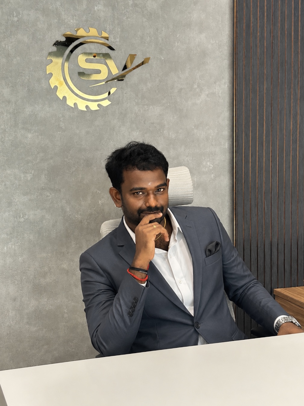 V. Karthikeyan, founder of Sri Vekkaliamman Interiors, at the studio office